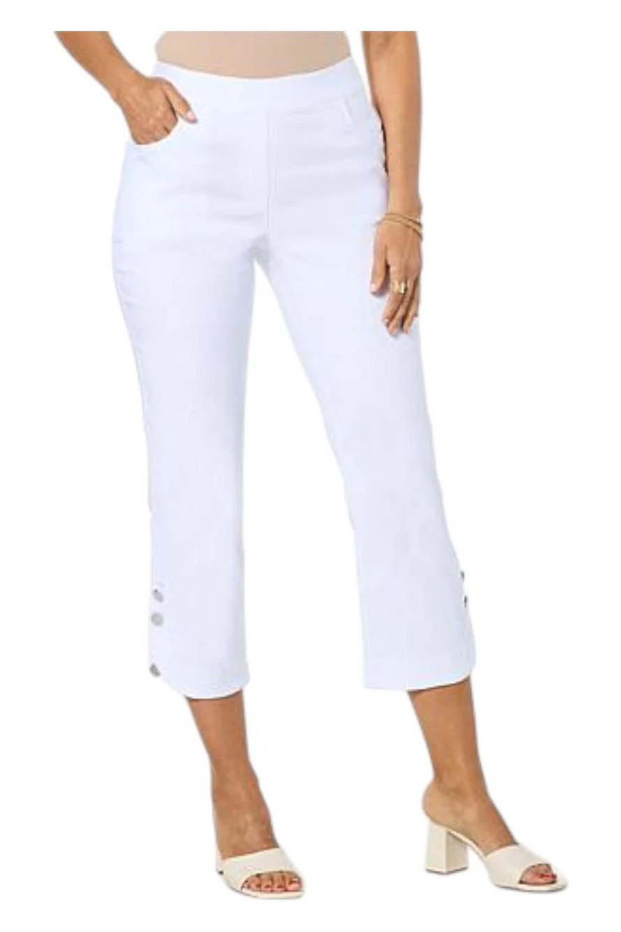 Antthony Women's Stretch Crop Pant with Button Hem Detail White - Regular